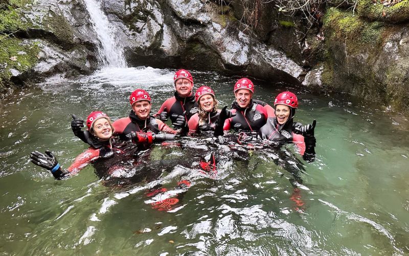 Group of people in a pool in the ghyll