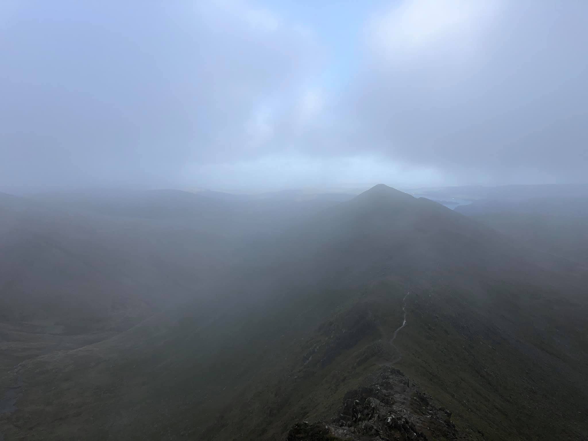 Striding Edge on Helvellyn in the mist