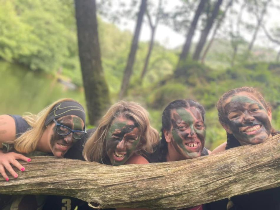 Group of women on a hen do in camouflage