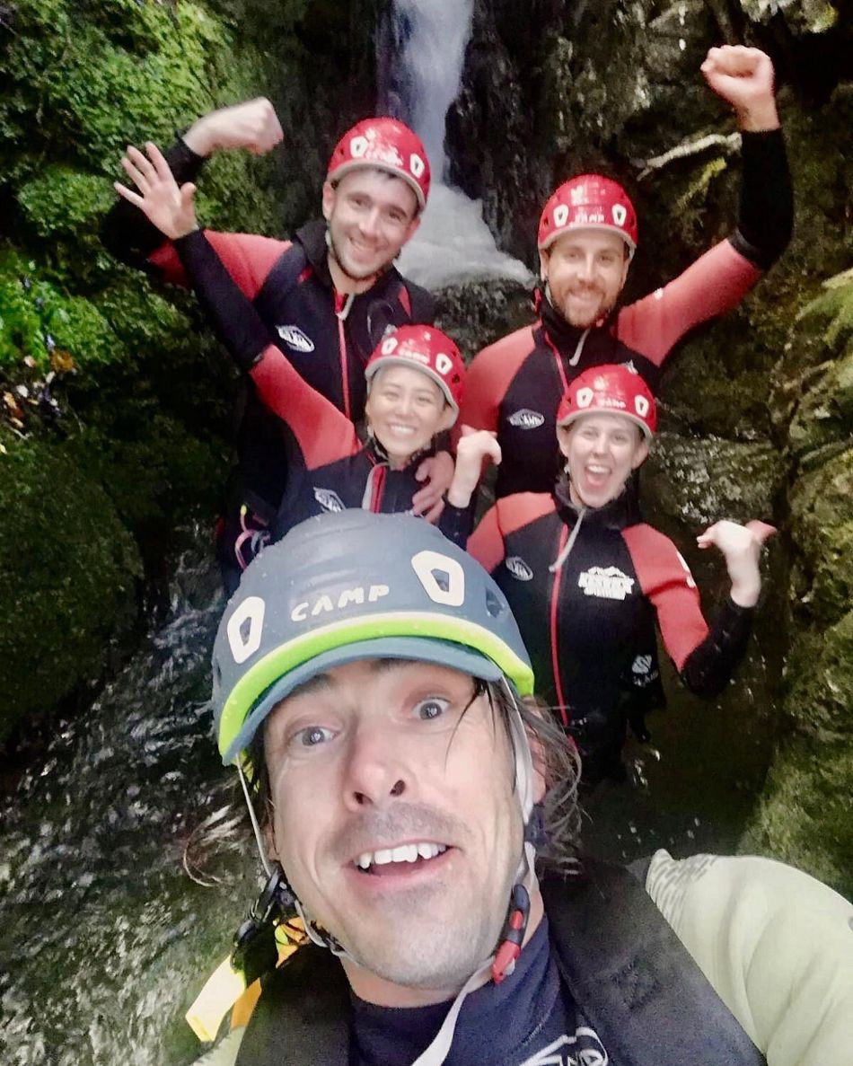 Instructor Jay with a group of ghyll scramblers