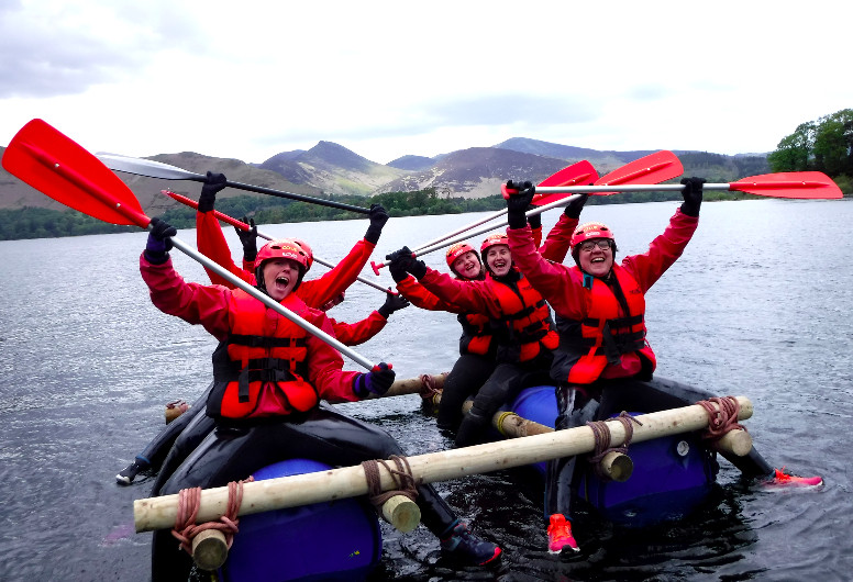 Hen party raft building in the Lake District