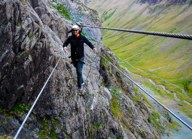 Via Ferrata infinity bridge in the Lake District