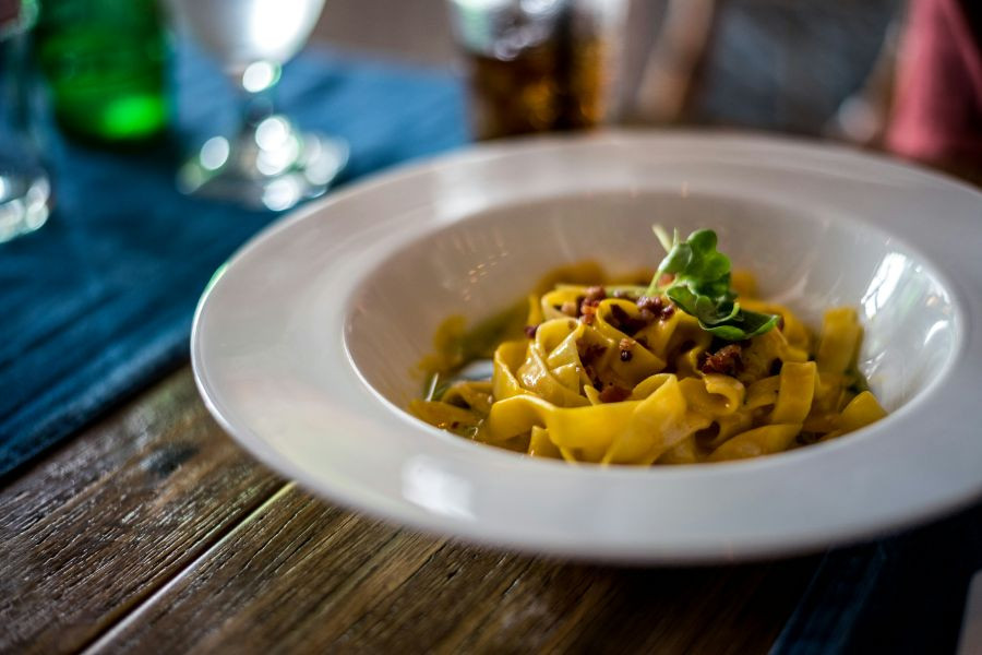 Dish of pasta on a table