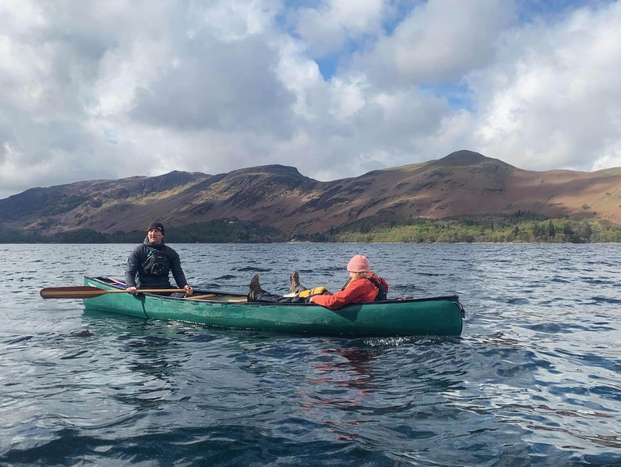 Couple canoeing on Derwentwater
