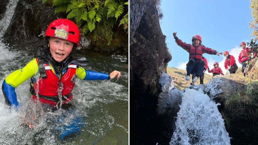 Two images of kids in the ghyll